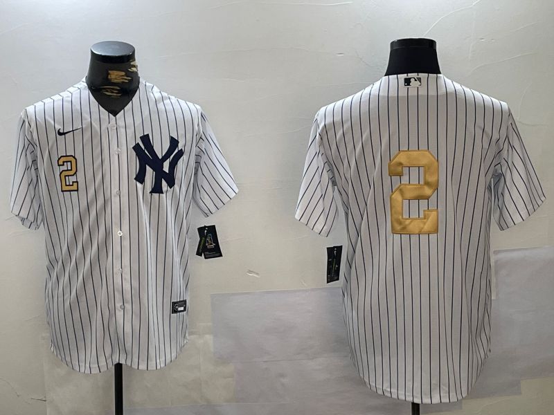 Men New York Yankees 2 Jeter White Stripe Fashion Nike 2024 MLB Jersey style 10